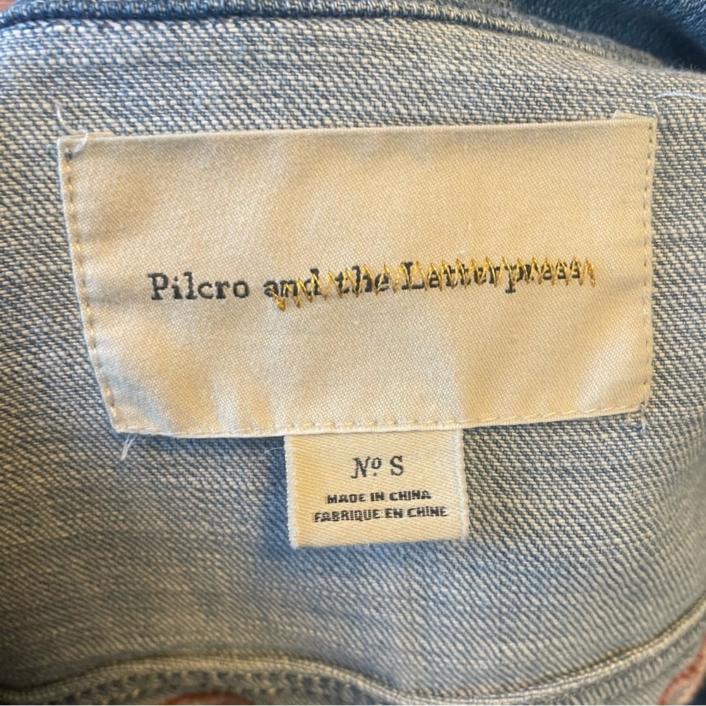 Anthropologie Pilcro & the letterpress embroidered Jean denim jacket floral sun - Picture 11 of 12
